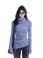 Chic Slim Fit High Neck Sweater for Women Solid Asymmetric Knitwear