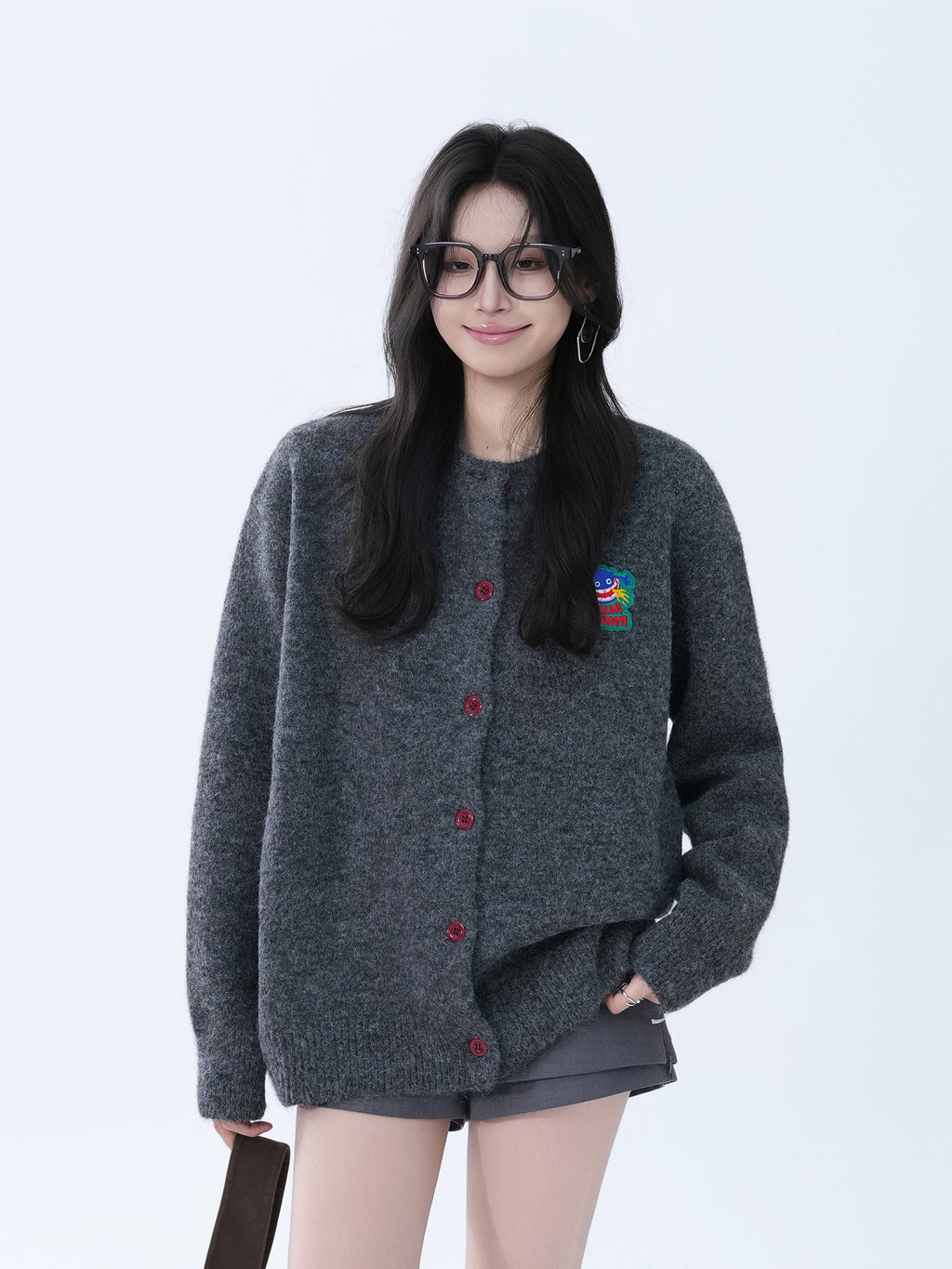 Casual Loose Knit Sweater for Women Gray Korean Style Fall Winter Jacket