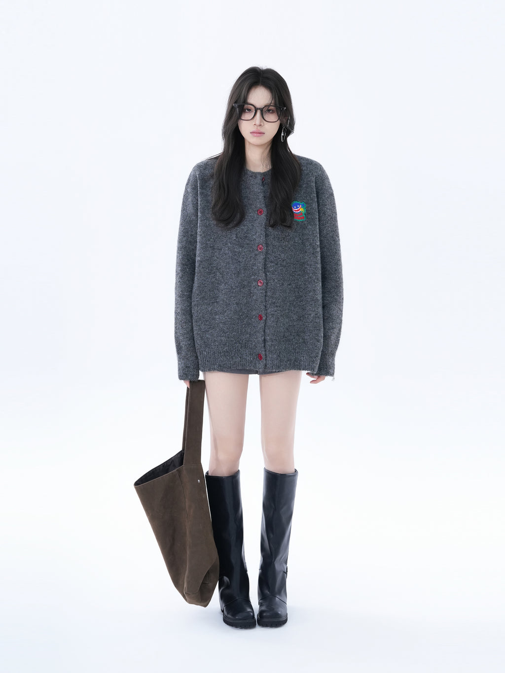 Casual Loose Knit Sweater for Women Gray Korean Style Fall Winter Jacket