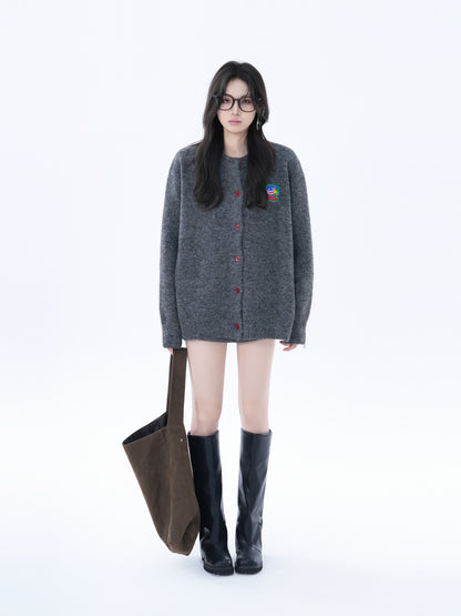 Casual Loose Knit Sweater for Women Gray Korean Style Fall Winter Jacket