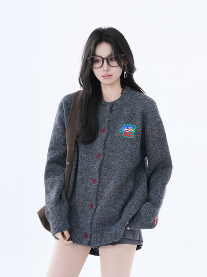Casual Loose Knit Sweater for Women Gray Korean Style Fall Winter Jacket