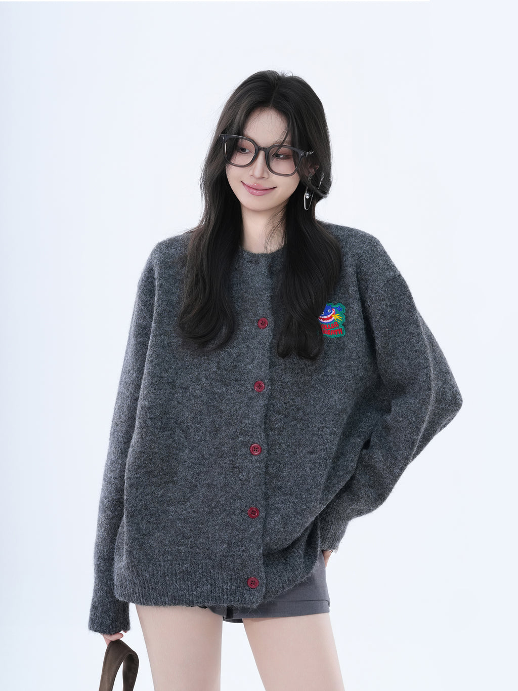 Casual Loose Knit Sweater for Women Gray Korean Style Fall Winter Jacket