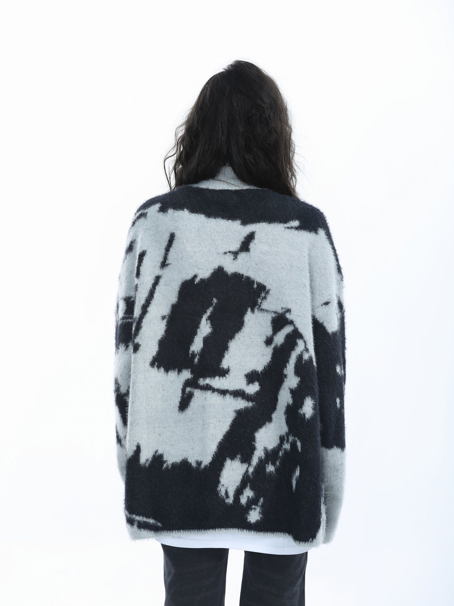 Retro Jacquard Knit Zip Cardigan for Women Loose Cozy Vintage Sweater