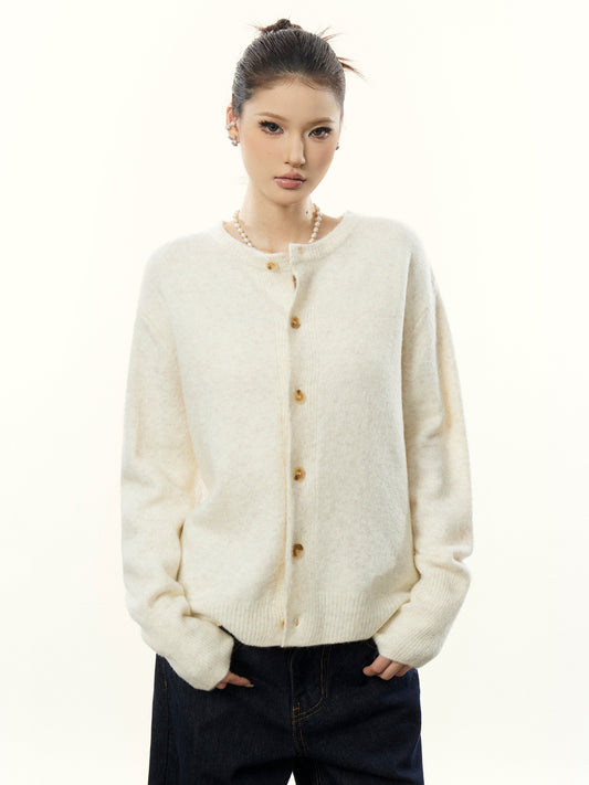 Cozy Ivory Knit Cardigan for Women Button Up Fall Winter Loose Sweater