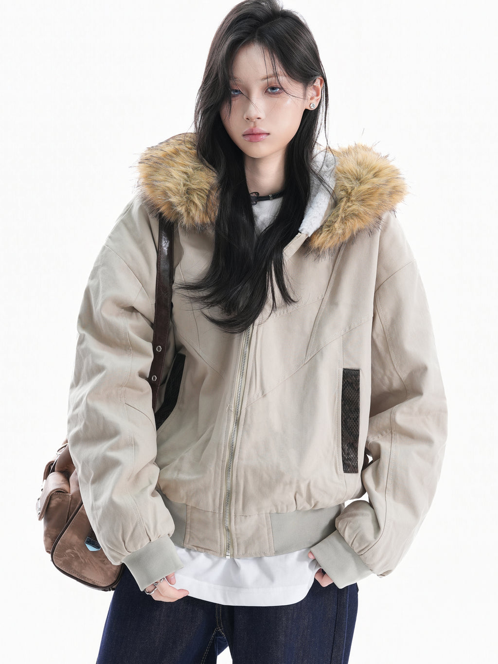 Vintage Fleece-Lined Winter Jacket for Women – Warm Retro Cotton Coat