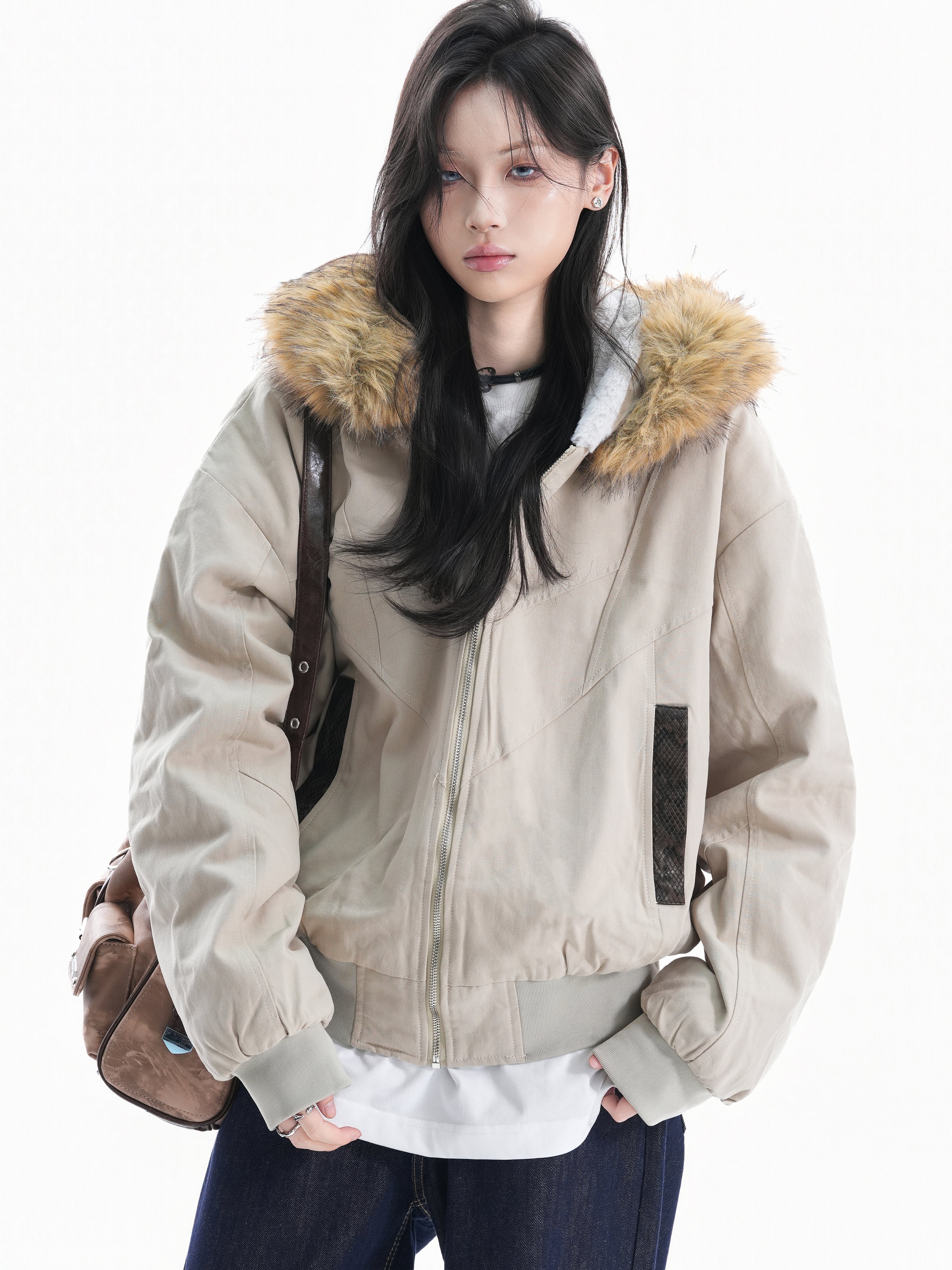 Vintage Fleece-Lined Winter Jacket for Women – Warm Retro Cotton Coat