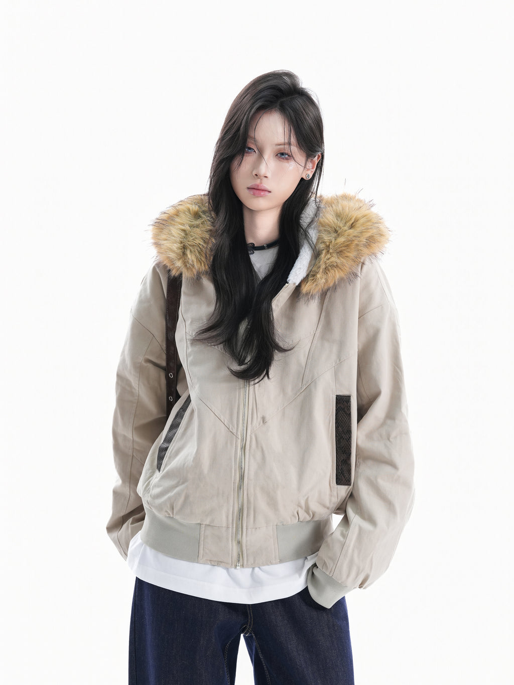 Vintage Fleece-Lined Winter Jacket for Women – Warm Retro Cotton Coat