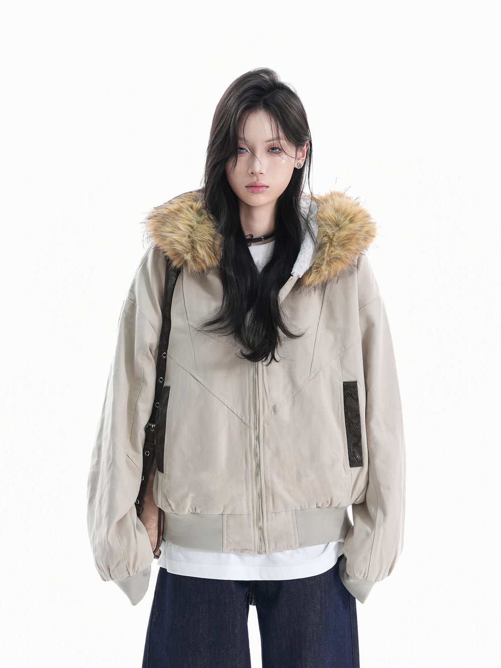 Vintage Fleece-Lined Winter Jacket for Women – Warm Retro Cotton Coat