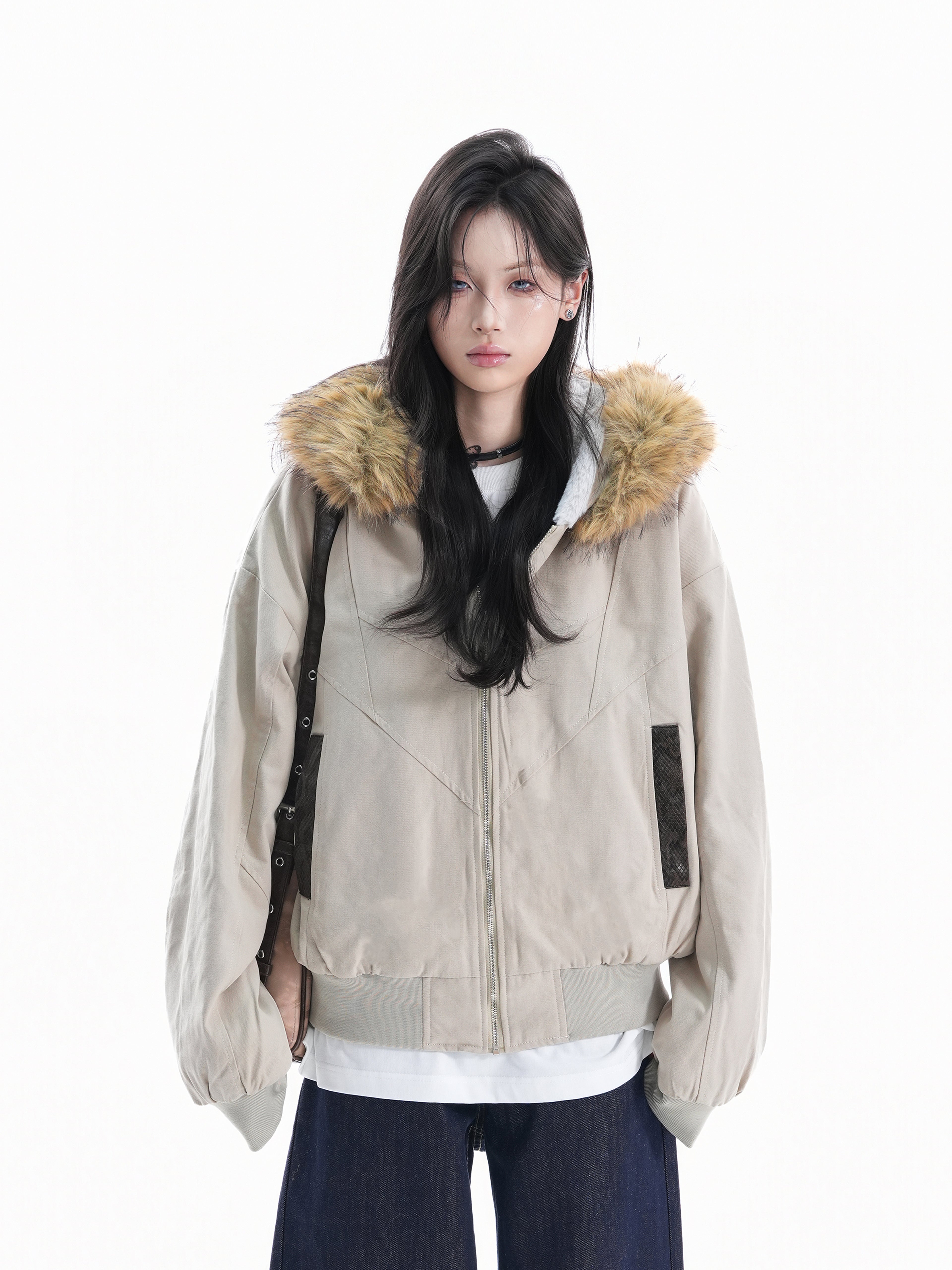 Vintage Fleece-Lined Winter Jacket for Women – Warm Retro Cotton Coat