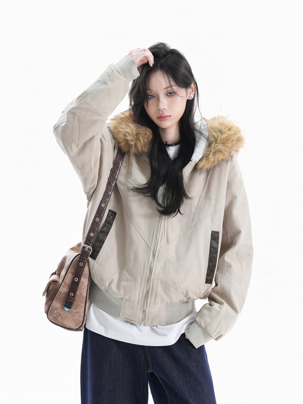 Vintage Fleece-Lined Winter Jacket for Women – Warm Retro Cotton Coat