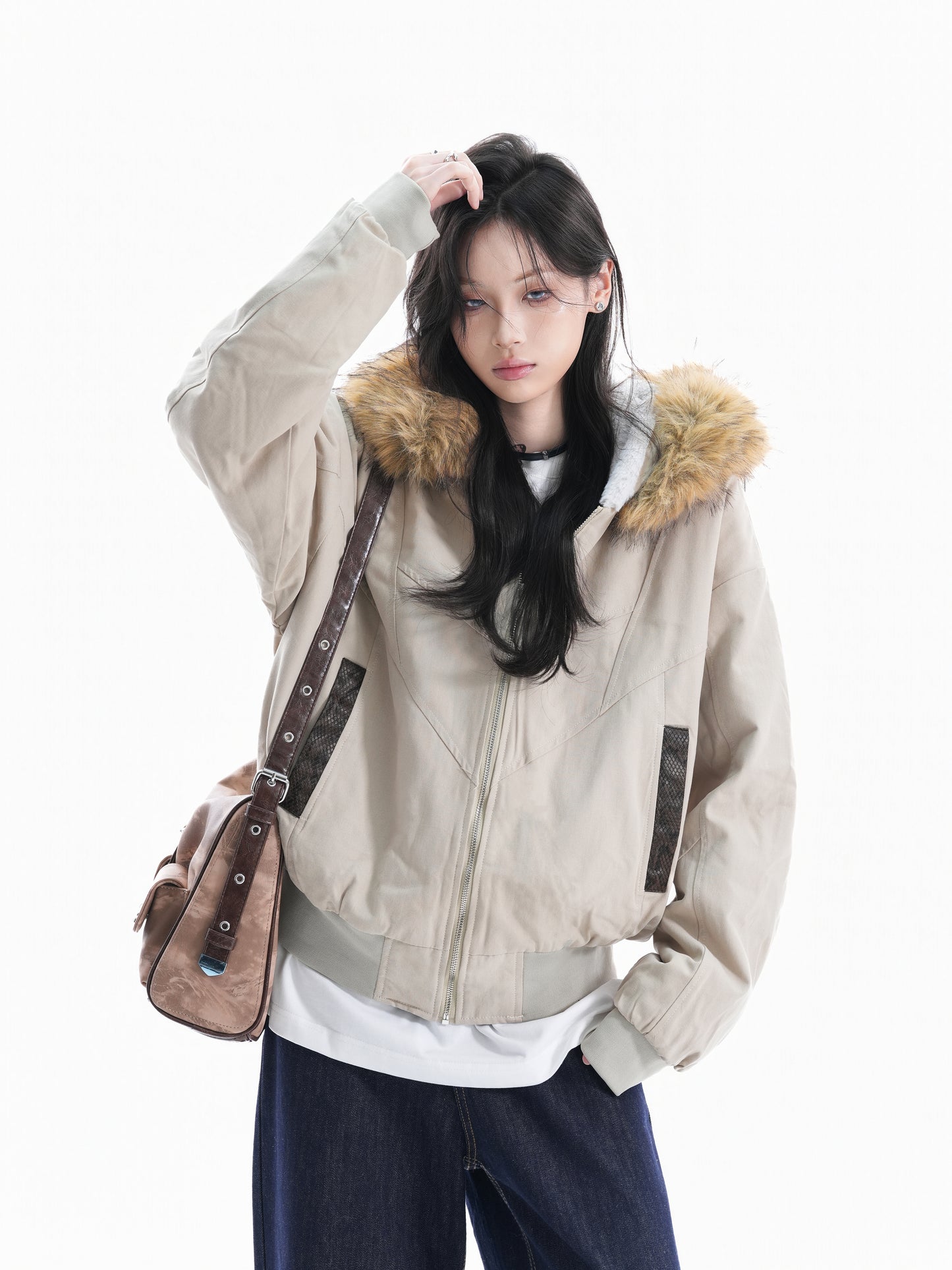 Vintage Fleece-Lined Winter Jacket for Women – Warm Retro Cotton Coat