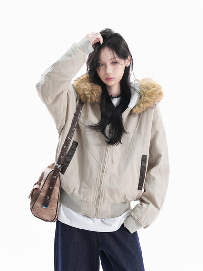 Vintage Fleece-Lined Winter Jacket for Women – Warm Retro Cotton Coat