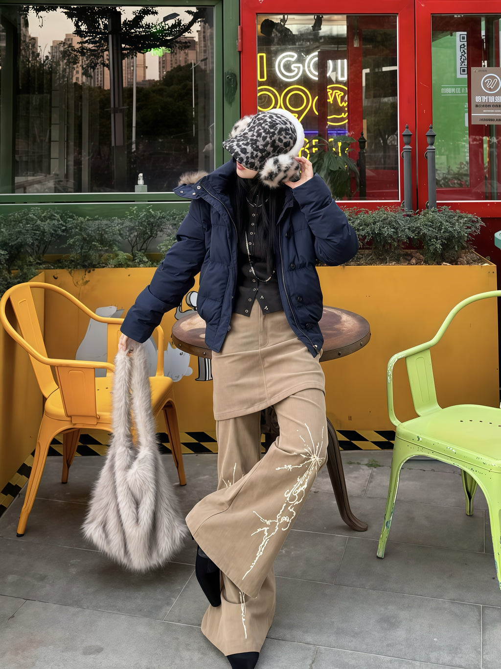 Elegant Navy Short Cotton Jacket for Women Thick Warm Winter Outerwear