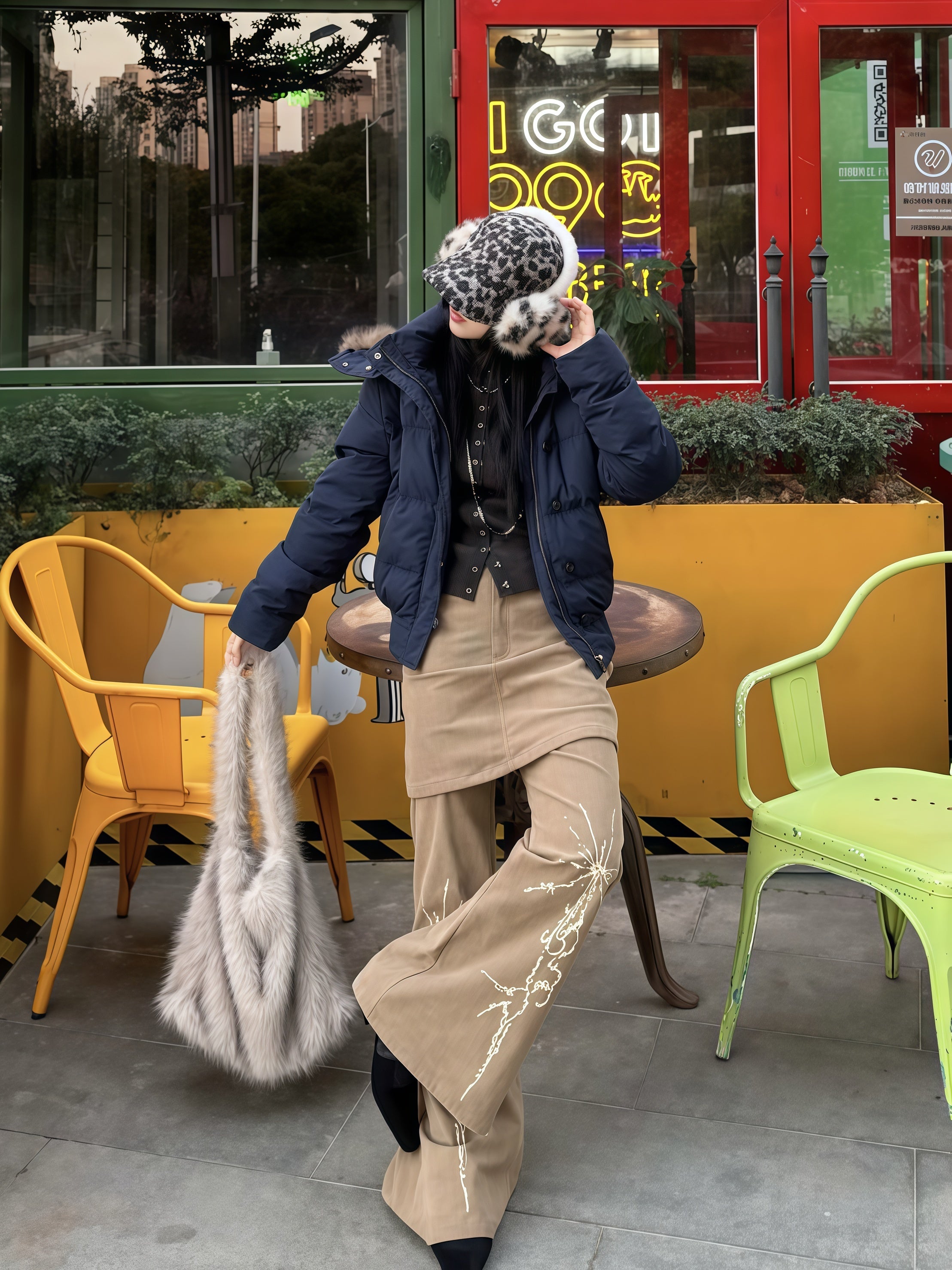 Elegant Navy Short Cotton Jacket for Women Thick Warm Winter Outerwear