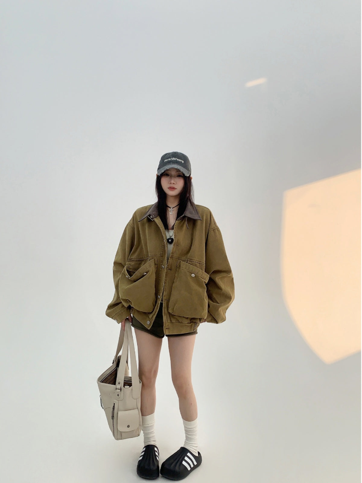 Women Vintage Short Cargo Jacket Loose Barn Style Washed Fall Coat