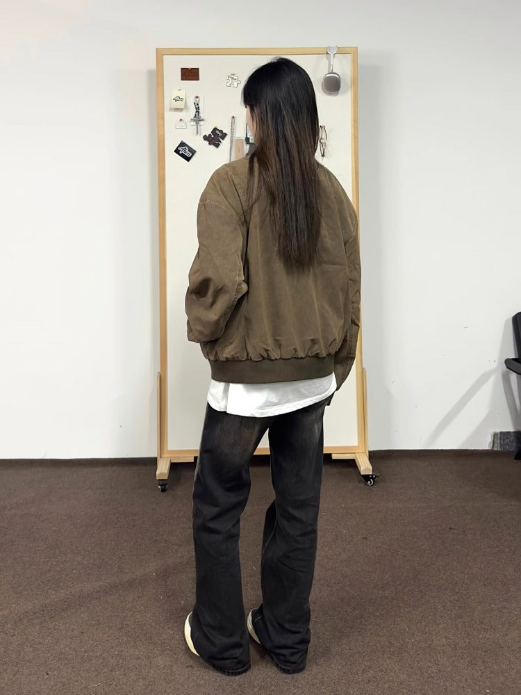 Unisex Vintage Harrington Jacket Clean Fit Washed Cargo Fall Outerwear