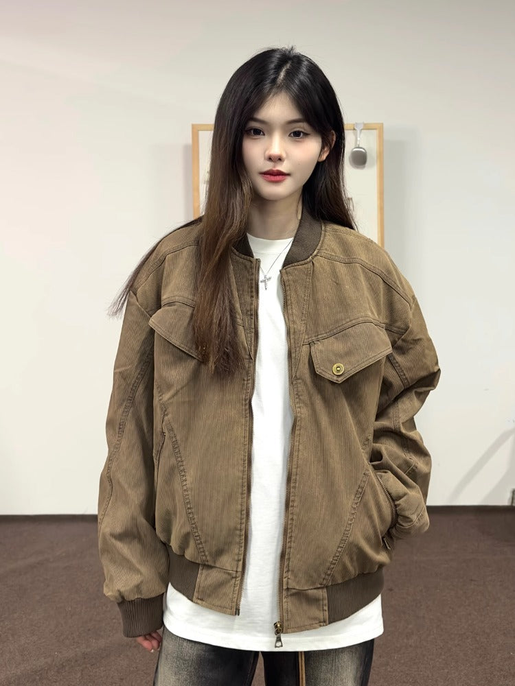 Unisex Vintage Harrington Jacket Clean Fit Washed Cargo Fall Outerwear