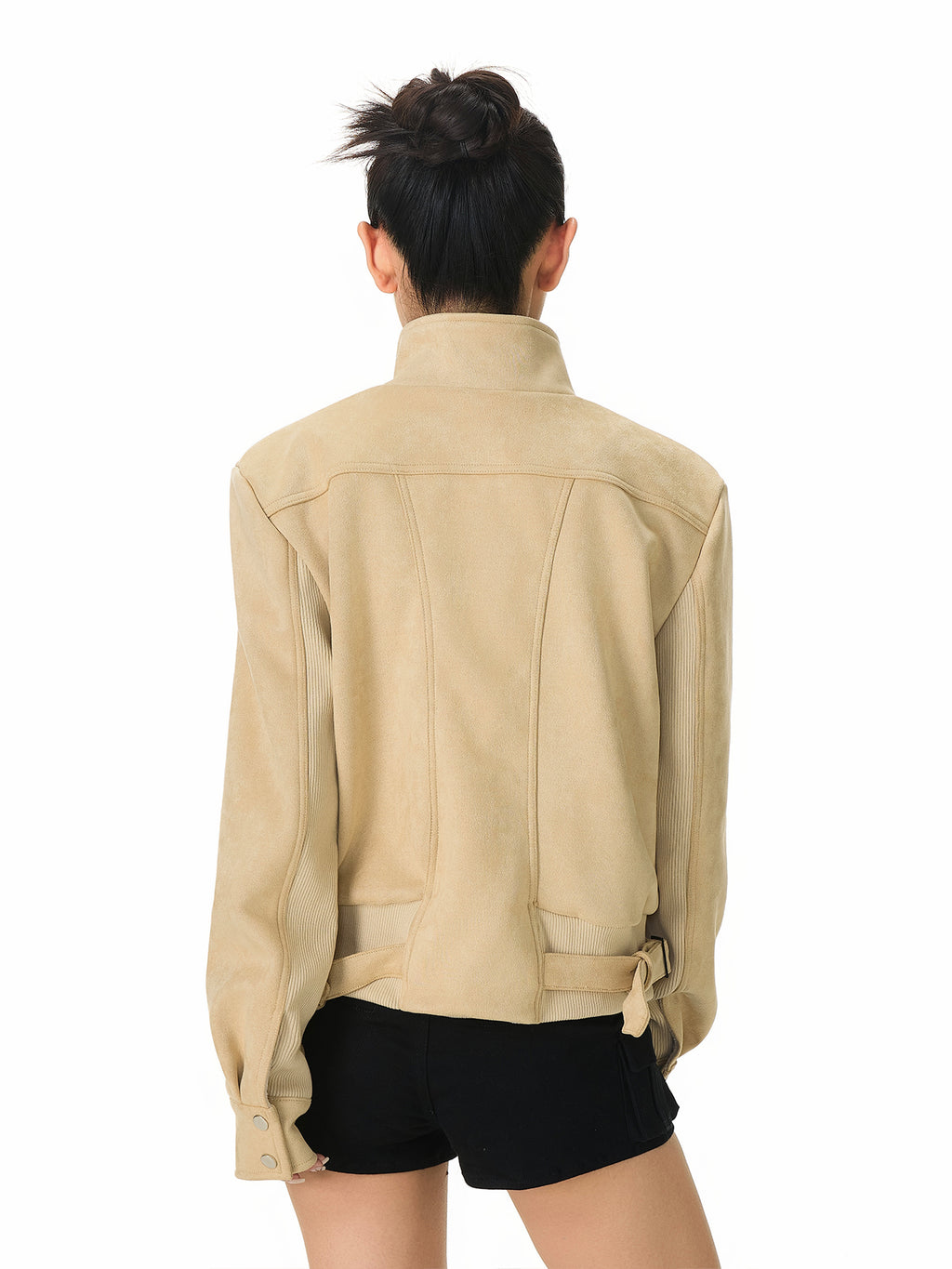 Clean Fit Vintage Suede Patch Jacket Unisex Stand Collar Loose Outerwear