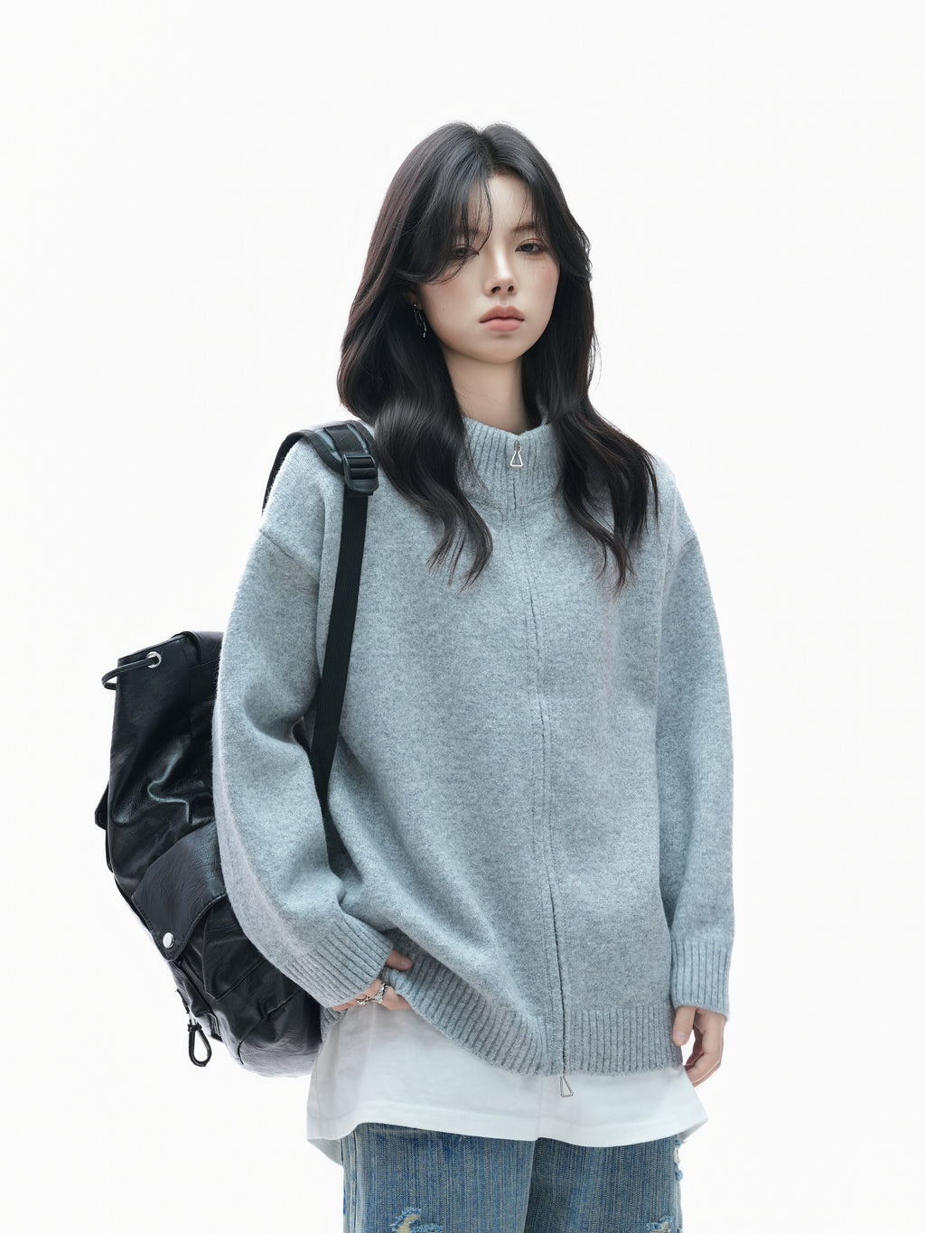 Retro Thick Zip Cardigan for Women Loose Fit Vintage Knit Sweater Coat